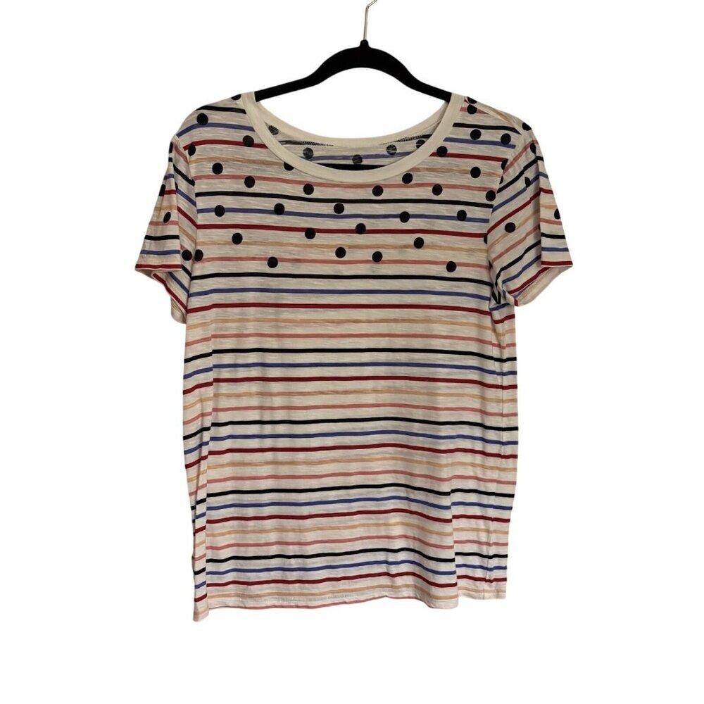 Ann Taylor Loft Outlet Women SZ S White Multicolor Striped Polka Dot S/S Tee Top